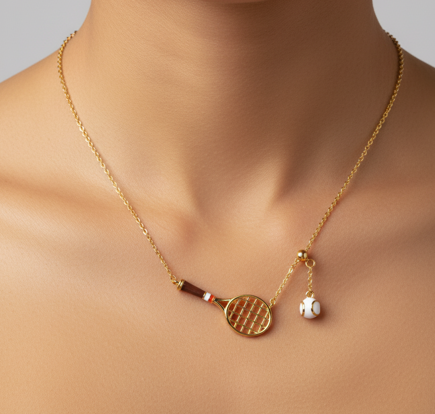 Colorful Tennis Racket Pendant Necklace